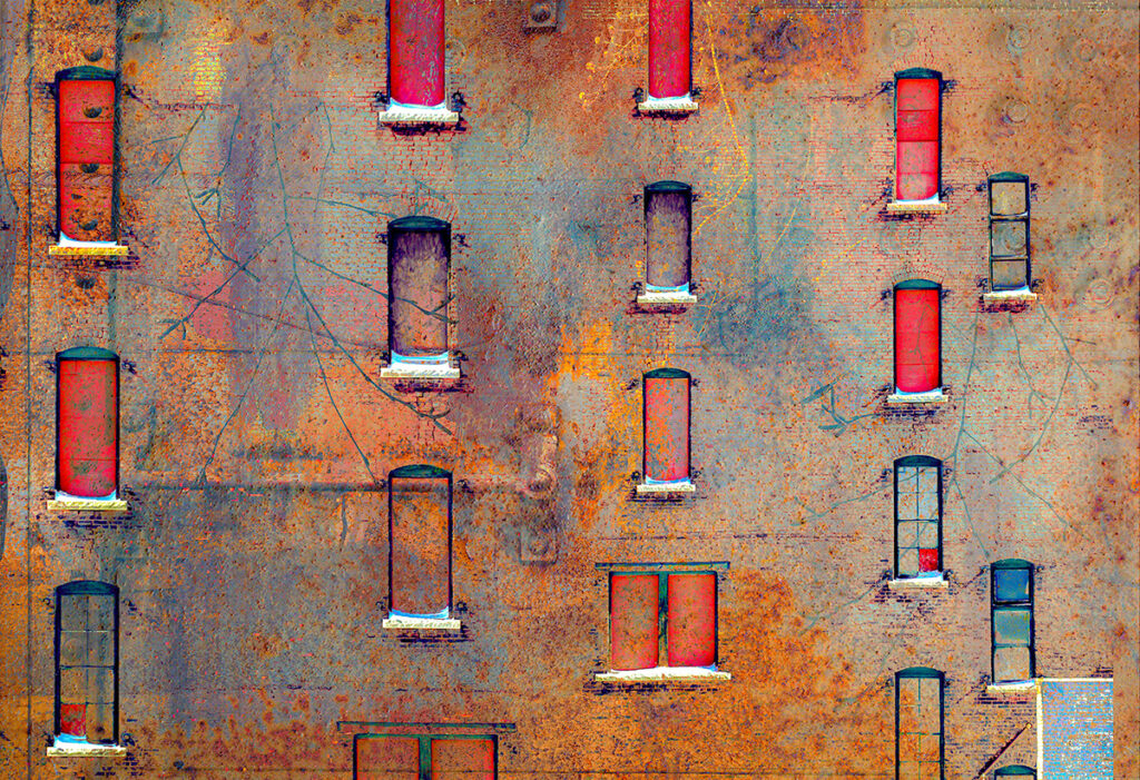 Brick Building with different colored windows