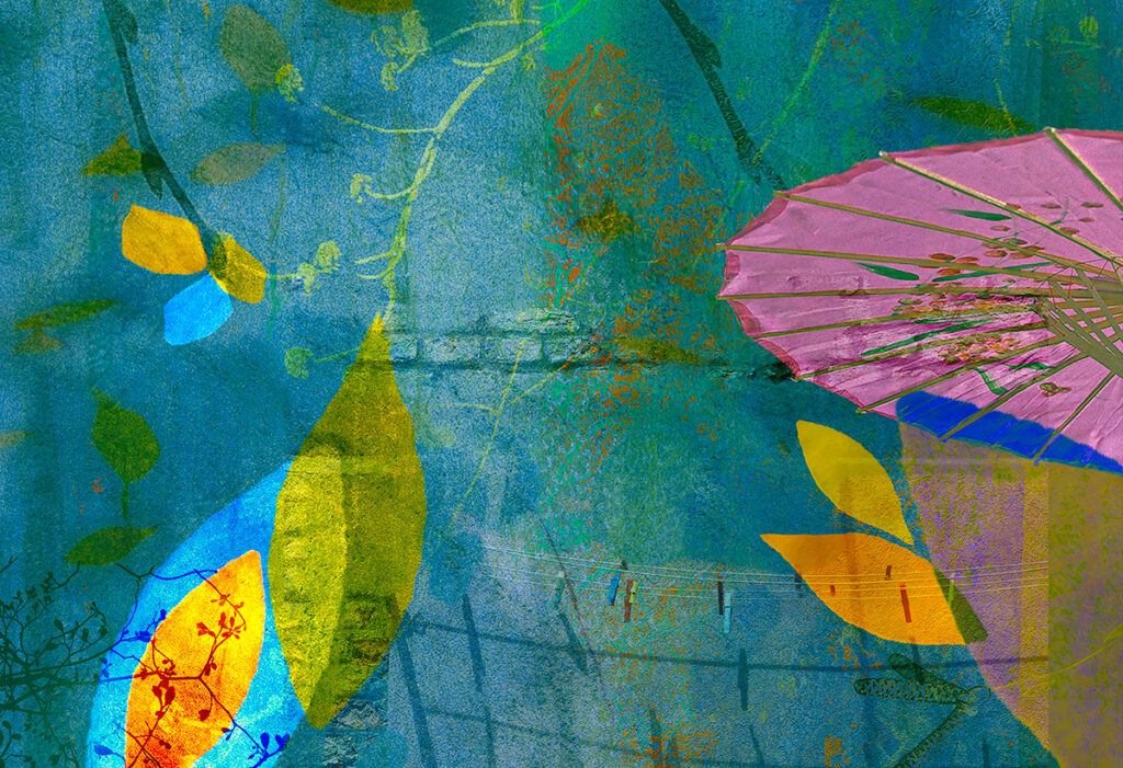 Abstract colors iwth umbrellas and leaves